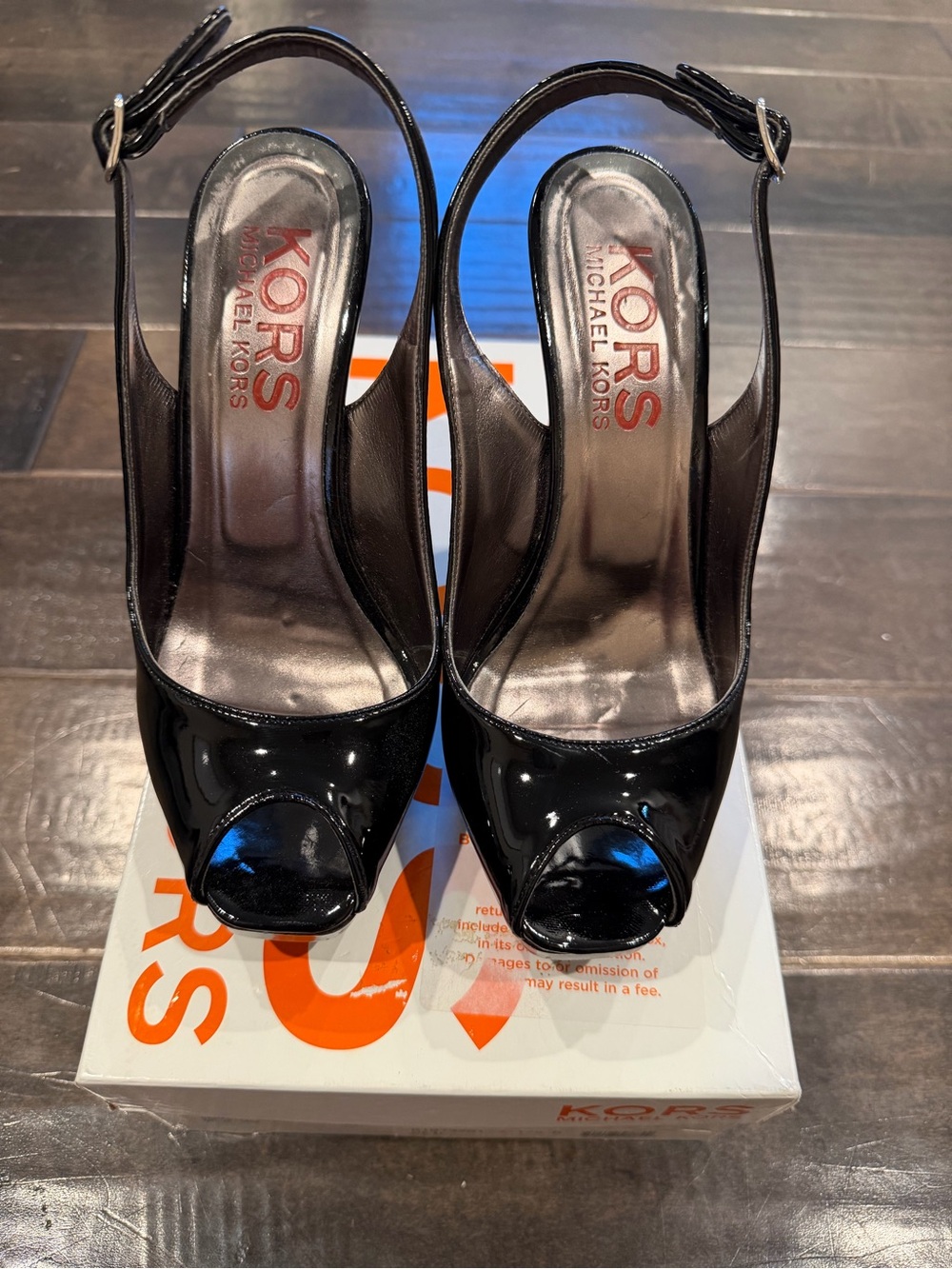 Michael Kors Black Patent Leather Peep-Toe Slingback Heels